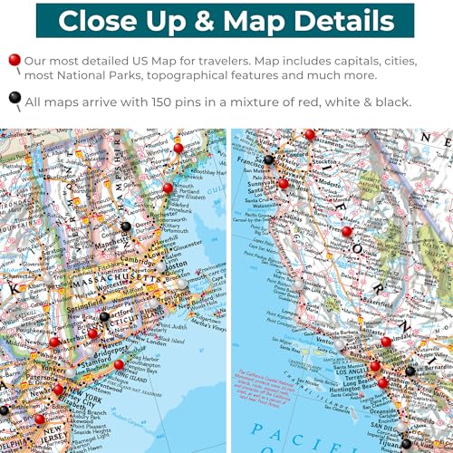 Image of National Geographic Classic USA Map with Pins - Personalized United States Travel Map Canvas - Framed Wall Decor - Gallery Wrap - 30 inch x 45 inch