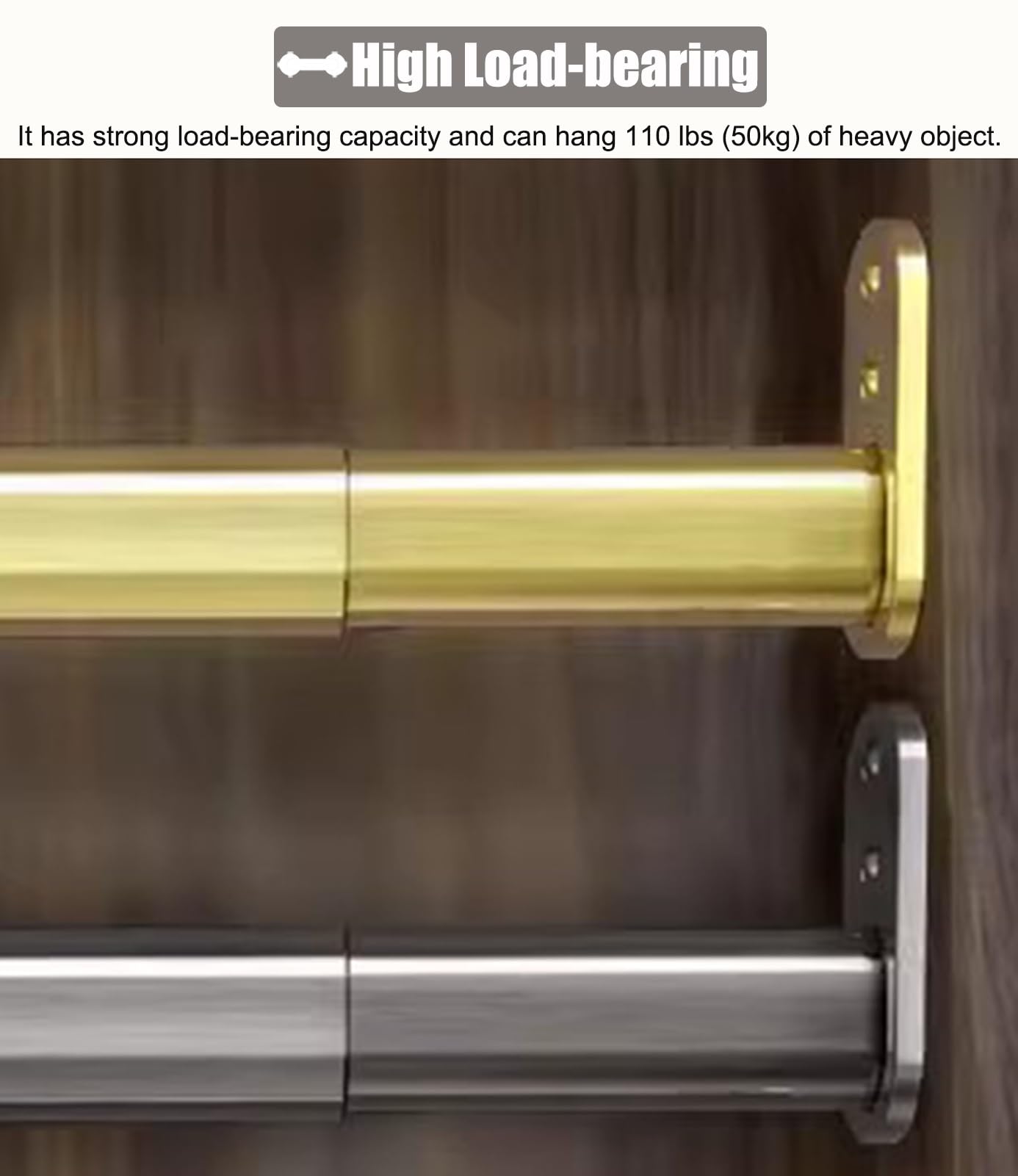 Duschvorhangstange Vorhangstange aus Edelstahl mit Löchern, Gebürstete Schrankverlängerungsstange für Schränke, Teleskop-Duschvorhangstange zum Aufhängen Schwerer Kleidung(Gold,60-95cm(23.62-37.4in))