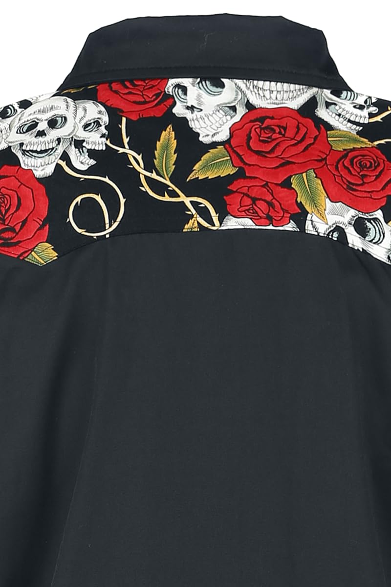 Banned Alternative Skull Rose Hombre Camisa Manga Corta Negro 60% poliéster, 40% algodón Regular