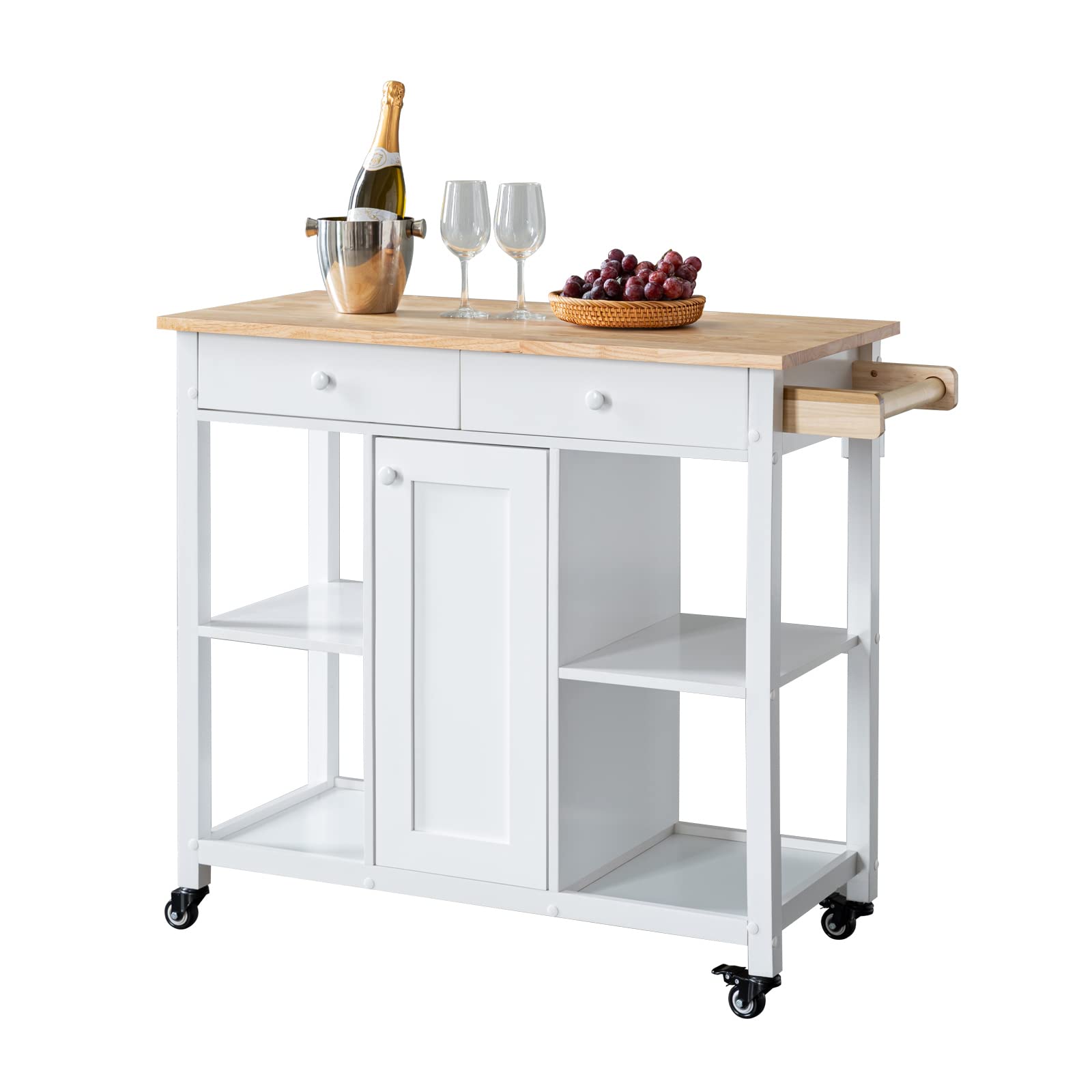 Buy Chyanmoo Kitchen Island Cart on Lockable Wheels, Solid Wood Modern