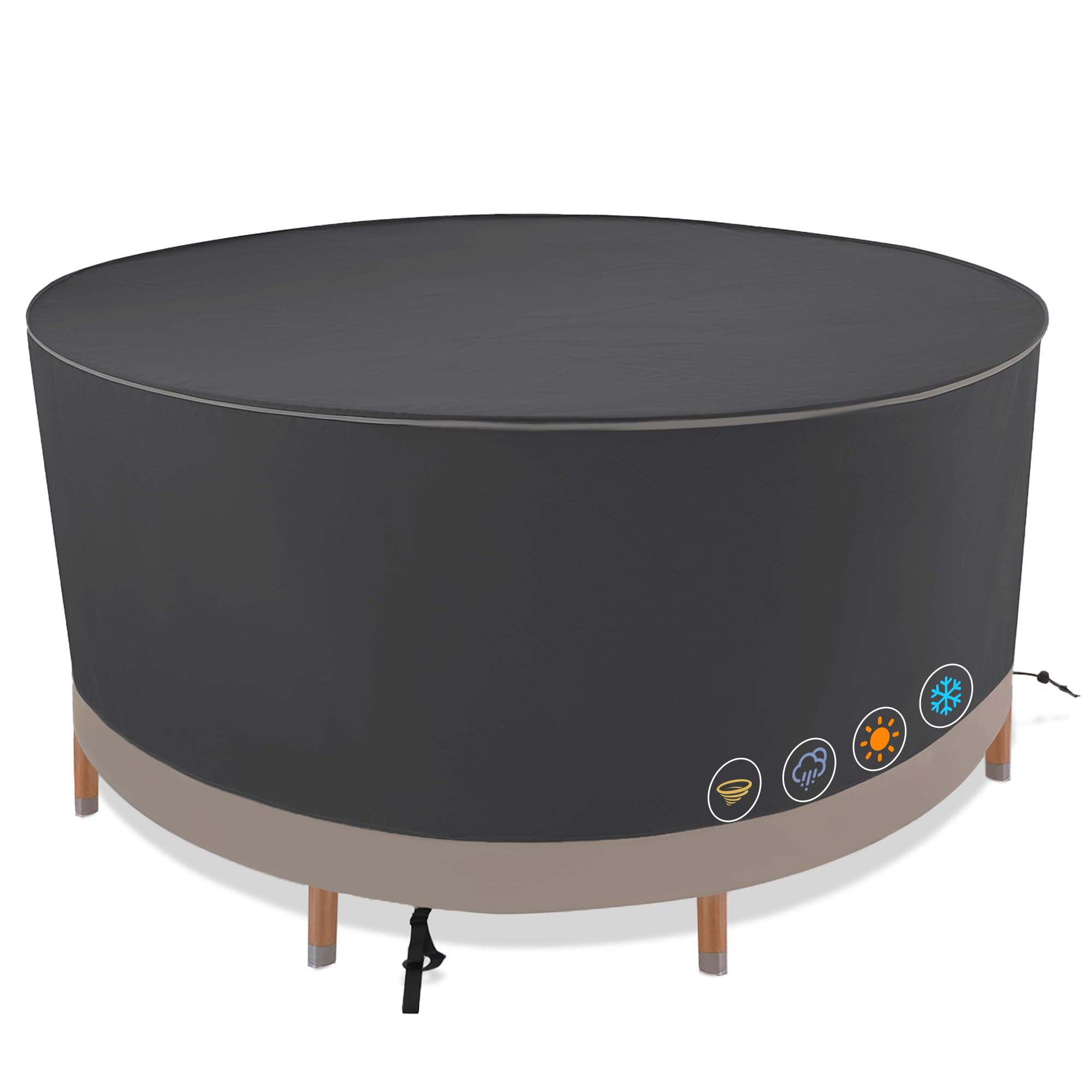 Abdeckung für Gartenmöbel,Schutzhülle für Gartentisch Wasserdicht,Abdeckplane 420D Oxford Gewebe,Verstärkten Nähten Anti-UV, Belüftungsöffnungen & Schnallen für Sitzgruppe & Lounge-Möbel,Rund 200x85cm