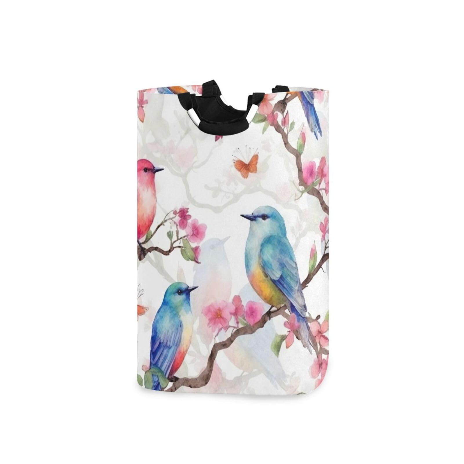 Jihqo Laundry Hamper Basket Colorful Birds Collapsible Nursery Storage Bin Waterproof Clothing Baskets for Home Bedroom Bathroom Washing Room