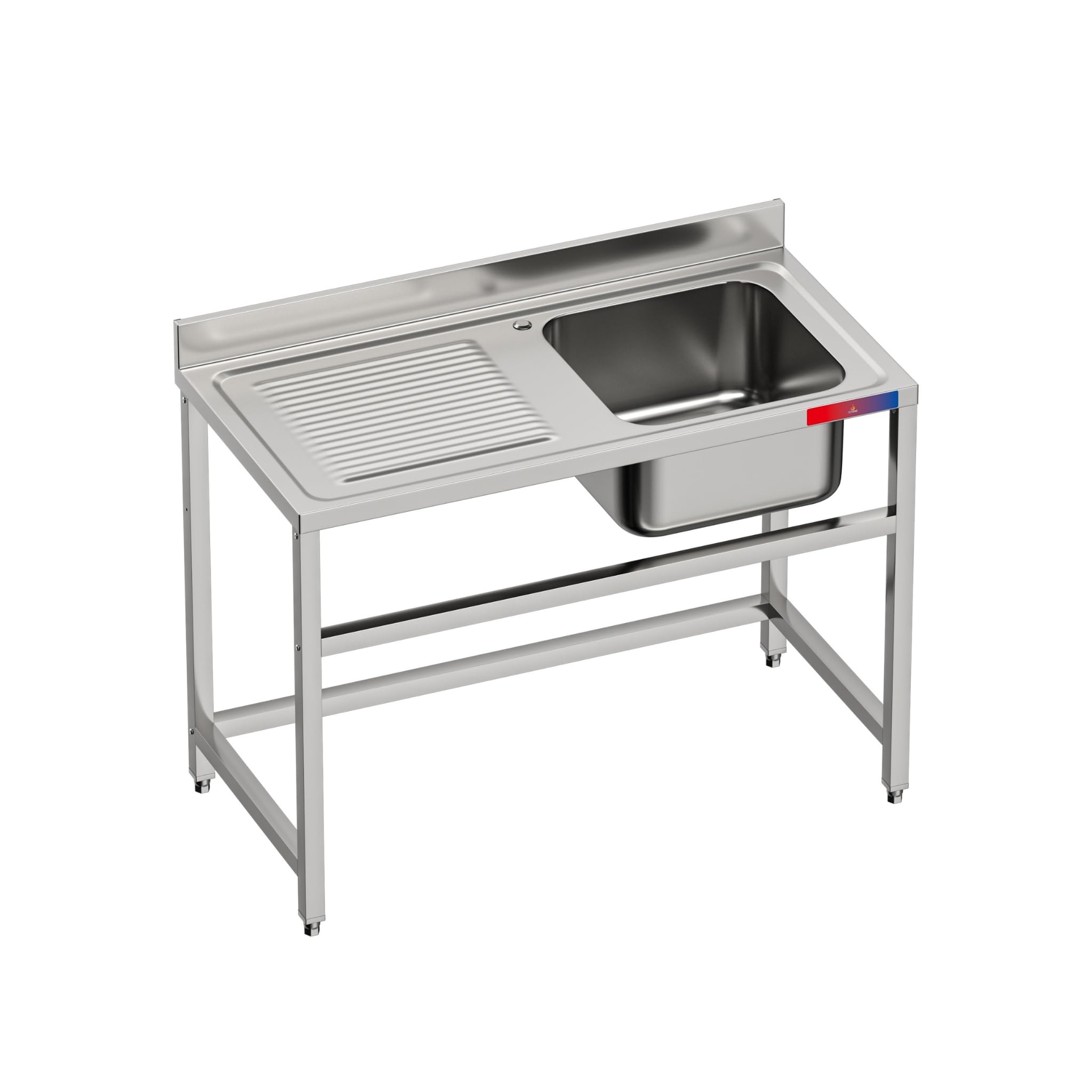 Fregadero Industrial Acero Inoxidable, 1 Seno con Escurridor, 120x60x85cm, Barra de Refuerzo, Peto Sanitario, Patas Regulables, Ideal Hostelería y Profesionales (Sin Grifo, Seno Derecha)