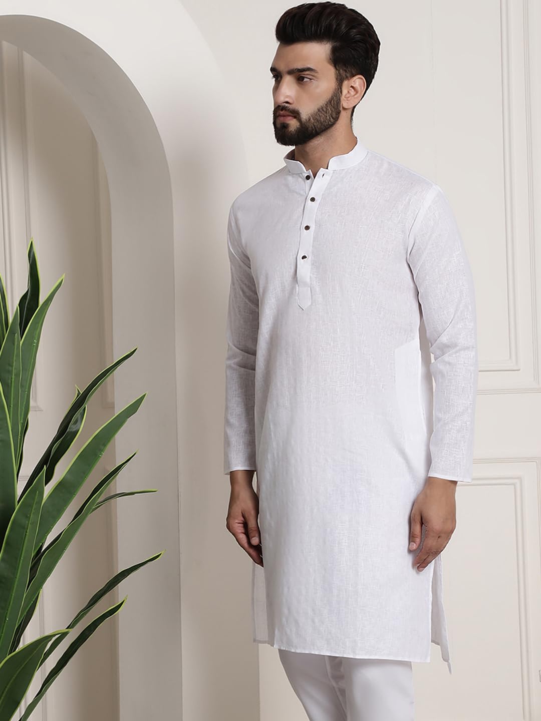 Sojanya (Since 1958 Men's Cotton Blend White Checked Only Kurta