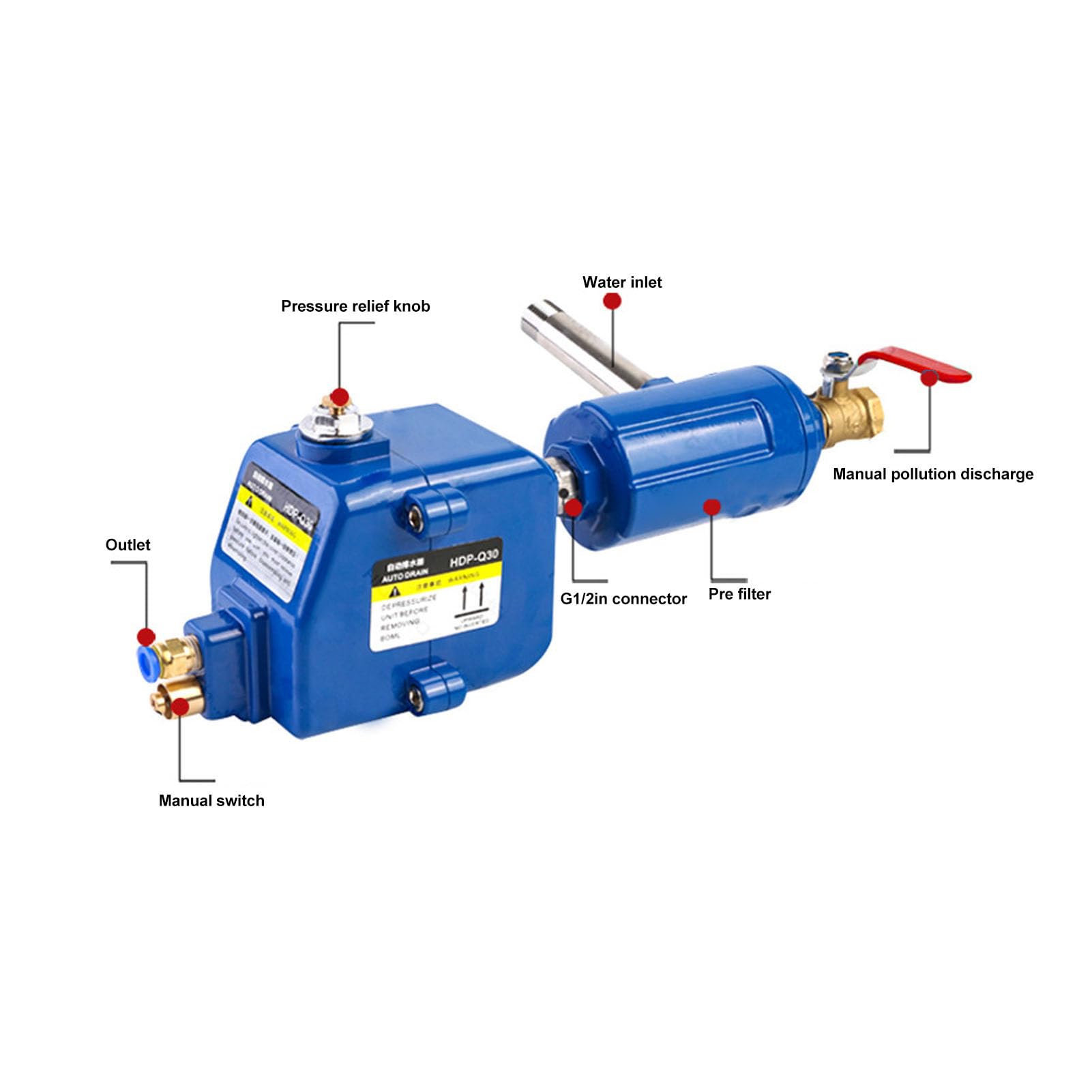 Filtro de aire comprimido en Gearwell, secador de aire de salida de 8 mm de 2 pulgadas de 2 pulgadas, separador de agua de tanque de gas automático, filtro neumático antis