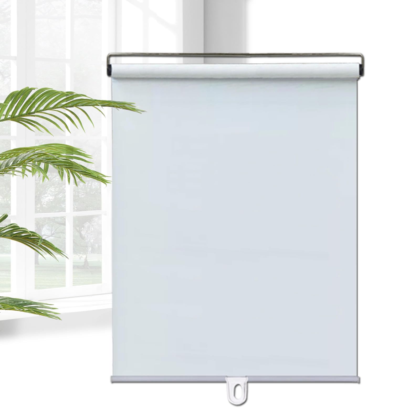 Roller Blinds Blackout 50cm 60cm 80cm 90cm 105cm 110cm 120cm Width,100% Insulated UV Protection Windows Blinds,No Drill Portable Temporary Curtain,With Transparent Hook,White-60x150cm(23.6x59in)