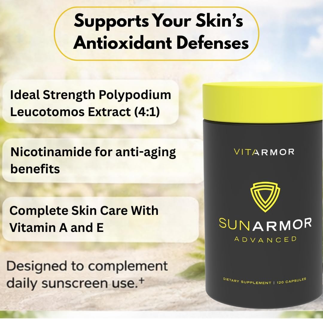 SunArmor Advanced, 240mg Polypodium Leucotomos with Nicotinamide Fights the Signs of Photoaging, Dermatologist Developed, 120 Capsules
