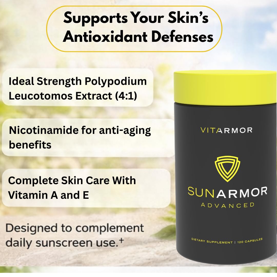 Polypodium Leucotomos 240mg with Nicotinamide, Antioxidant Rich Skin Care Supplement, Fights the Signs of Photoaging, Dermatologist Developed, 120 Capsules, SunArmor Advanced — Amazon image 4
