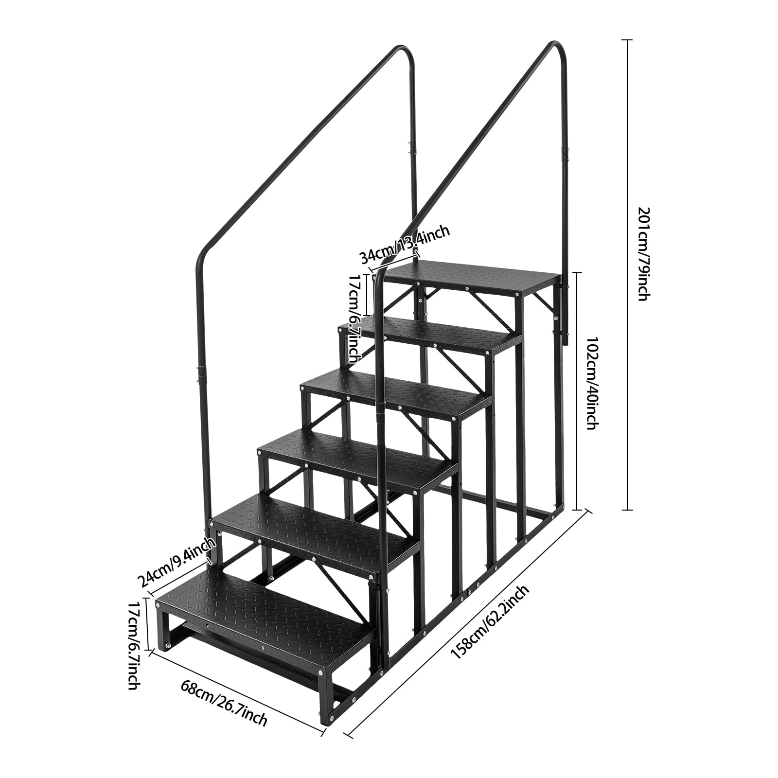 Escalera de 6 peldaños para autocaravana, acero al carbono, escalones para autocaravanas con pasamanos, escalera de piscina, escalera antideslizante para mascotas para caravanas, remolques, camping