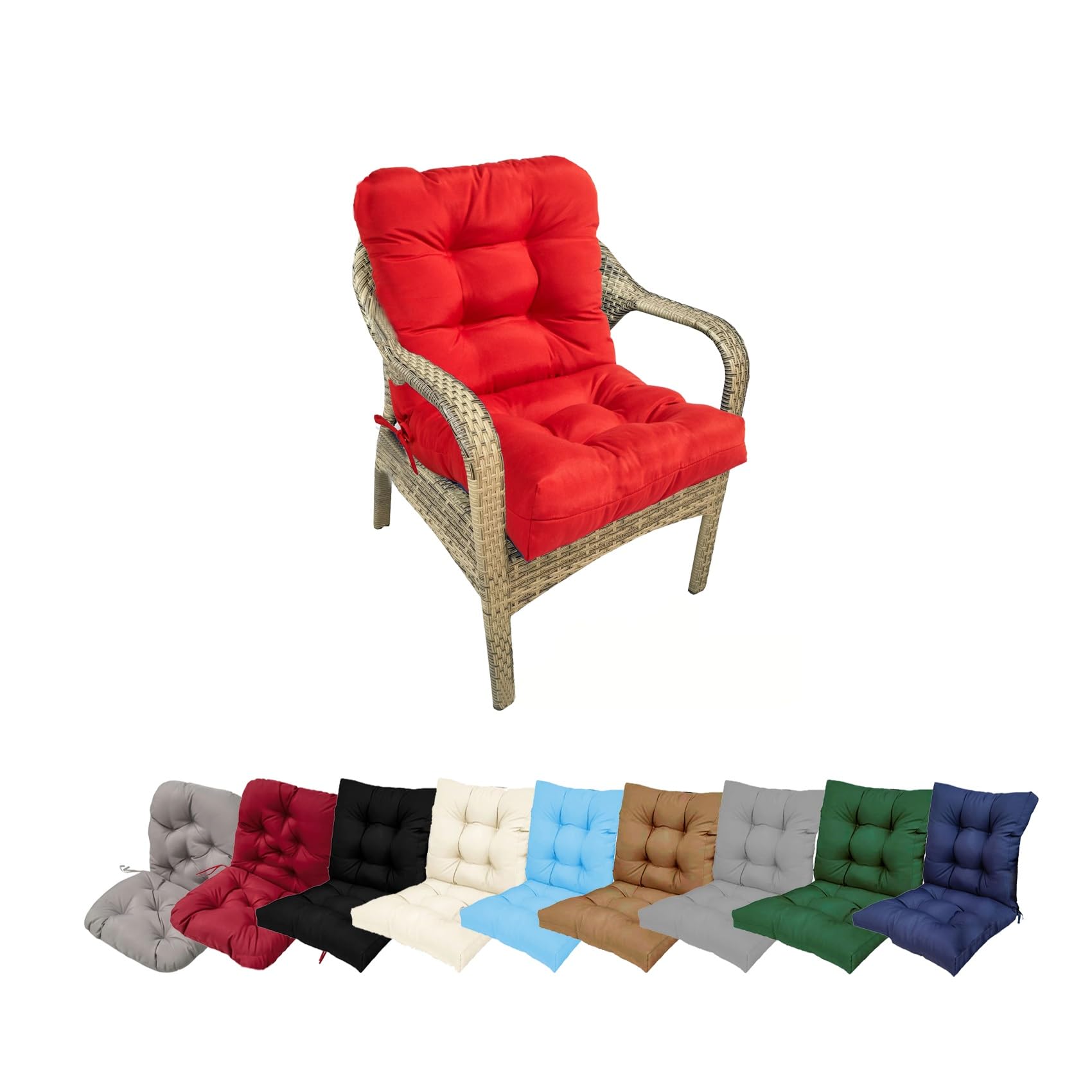 Waterdichte terrasstoelkussens 43 x 43 cm hoge rug getuft