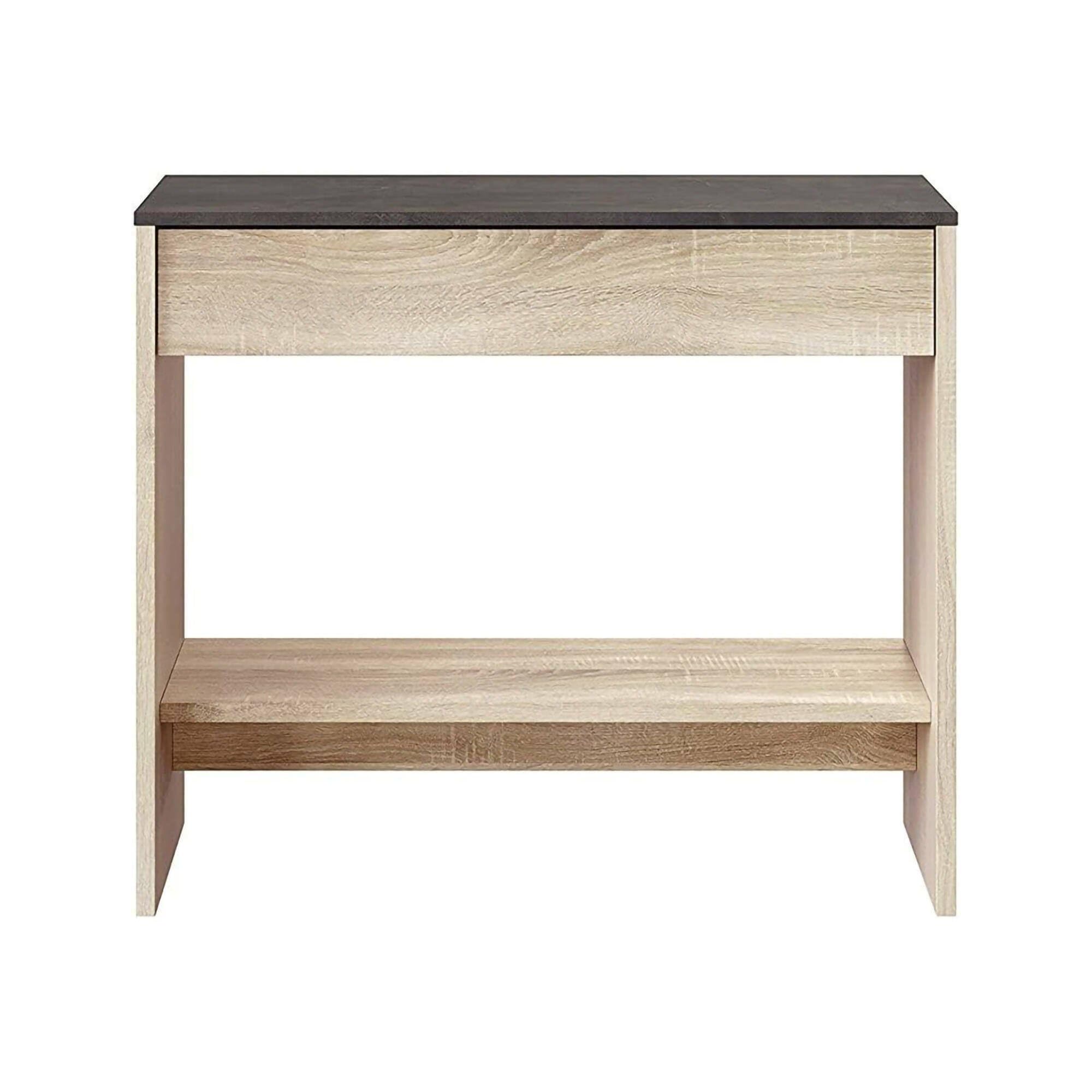 Dmora - Mobile da ingresso Gilbert, Entratina con specchio, Mobile con cassetto e ripiano per entrata, Armadio moderno per atrio, cm 92x33h149, Rovere e Noce