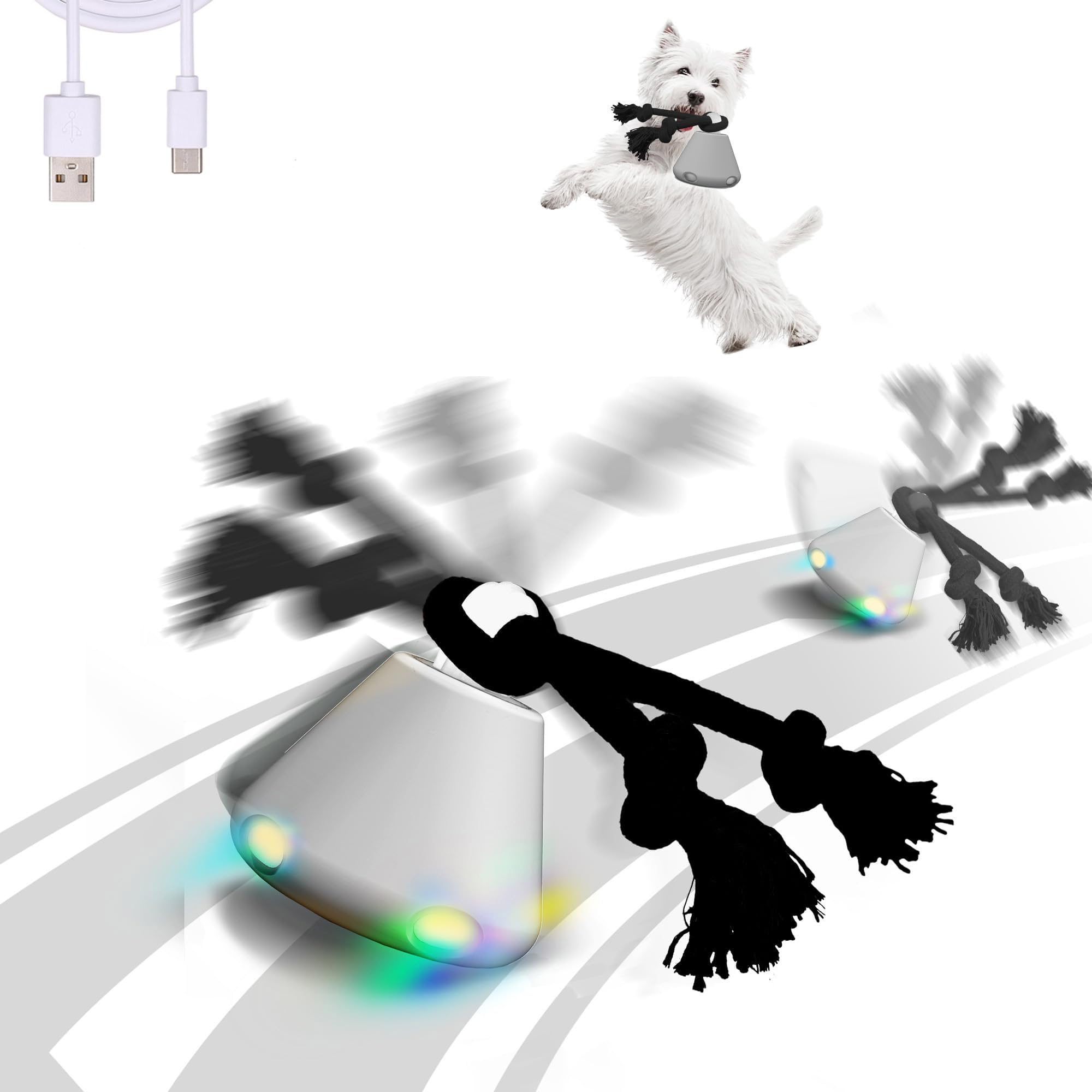 Juguete interactivo para perros con luz LED, bola rodante eléctrica recargable para perros y gatos, juego de mascotas activado por movimiento, juguete de movimiento activo para diversión atractiva