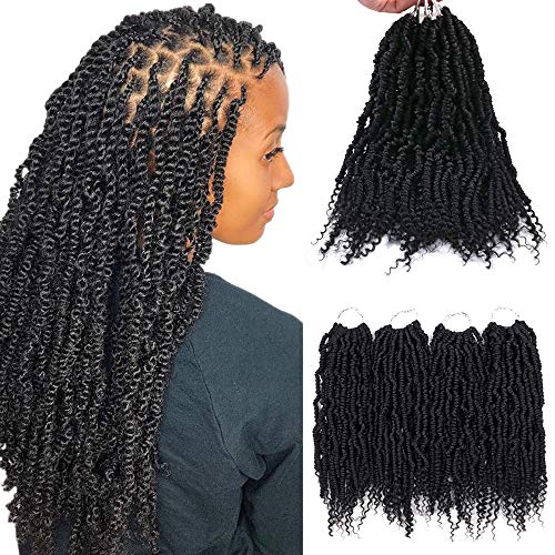 Passion Twist Crochet Hair Bomb Twist Pre-twisted Crochet Hair with Curl End Pre Looped Crochet Braids Hair Extension 14 Inch Short Afro Kinky Spring Twist Hair for Women 4 Pack/Lot (1B#)