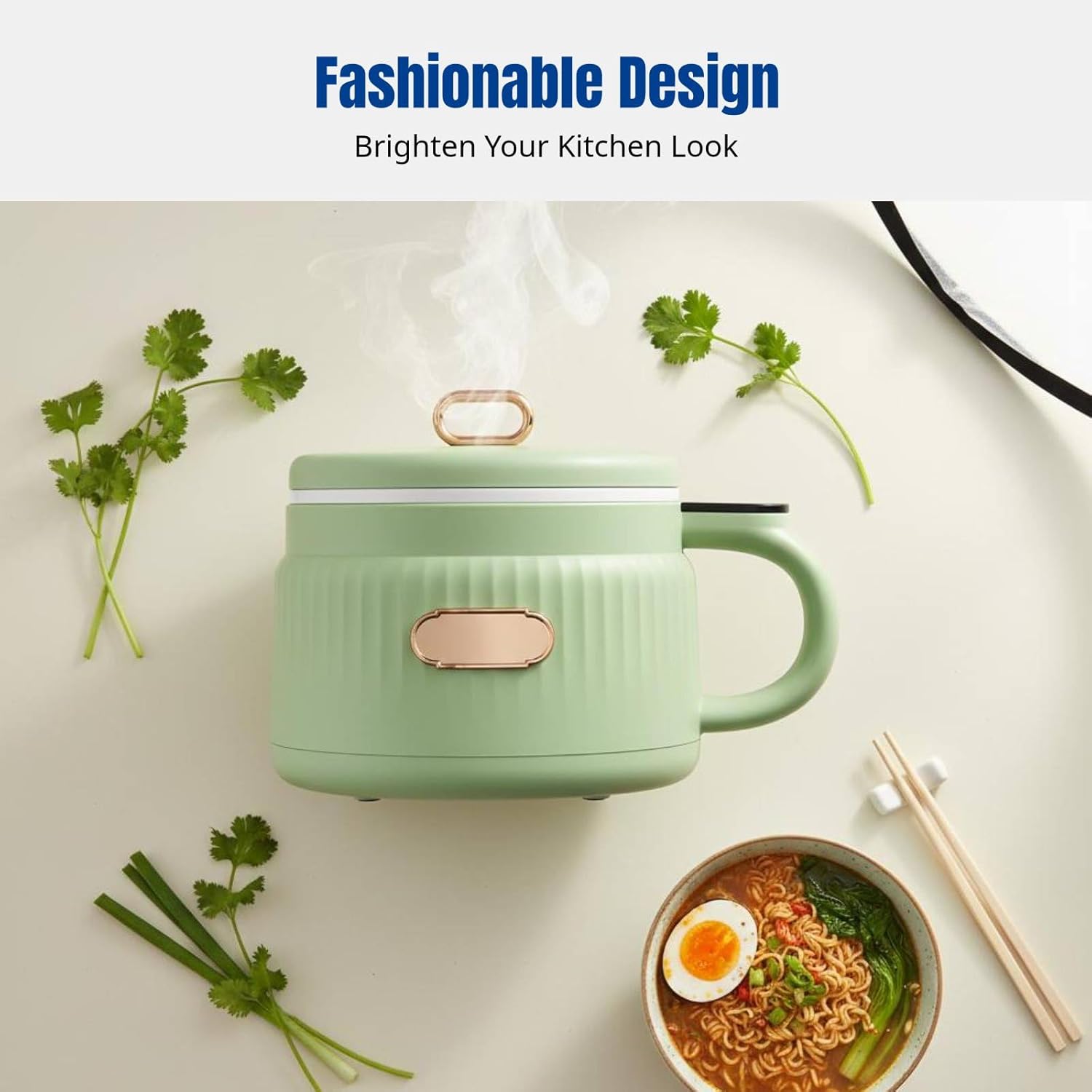 Small Rice Cooker 1.6L Noodle Cooker Keep Warm Portable Electric Pot Nonstick for 1-2 People Camping Cooking Soup Oatmeal, Green