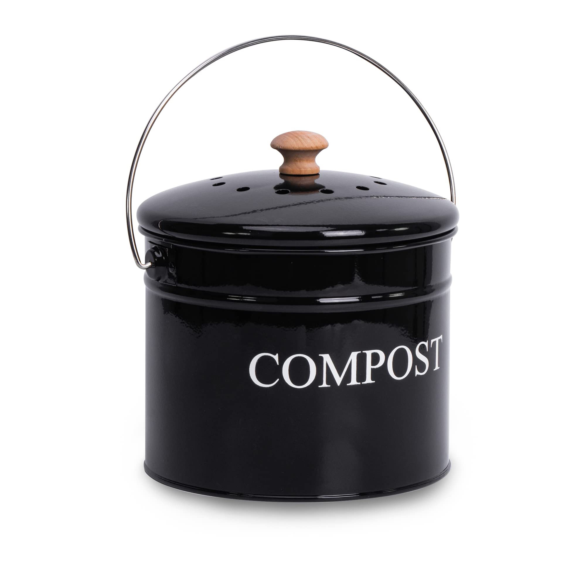 Compost Bin - 1 Gallon Countertop Composter with Lid and Charcoal Filters, Rust Proof Indoor Bucket for Kitchen Food Waste