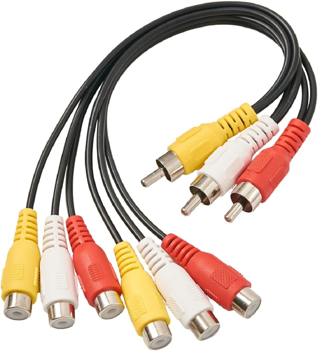 RCA Splitter Cable, 3 RCA Male Jack to 6 RCA Female Plug Splitter Audio Video Av Adapter Cable Composite Video Splitter Adapter Output Cables Cord