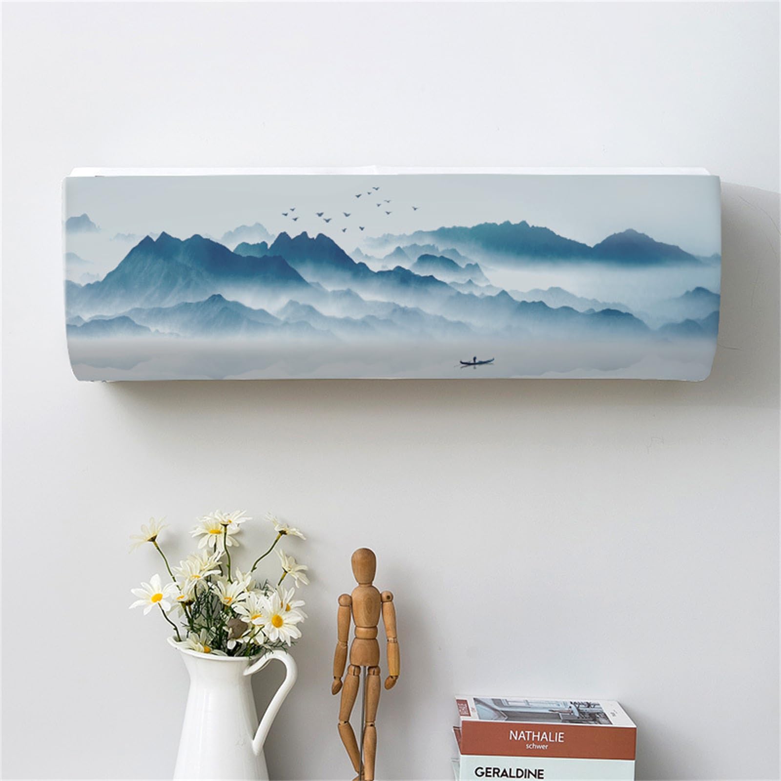 Funda para Aire Acondicionado Interior, Funda para Aire Acondicionado Pared Elástico Antipolvo para Pared Montaje Unidades Split Interior AC Cubiertas (1P,Flor Vintage 10)