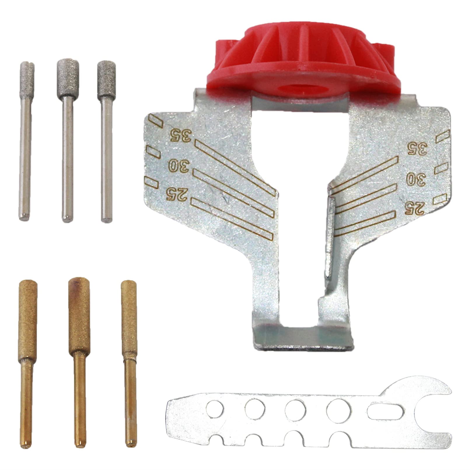 Chainsaw Sharpening Attachment Kit - 8 Pcs Chain Saw Blade Teeth Sharpener Set with Angle Guide + Chainsaw Ruler Wrench + Diamond Burr Grinding Stone for Gardening Lawn Mower Chainsaw