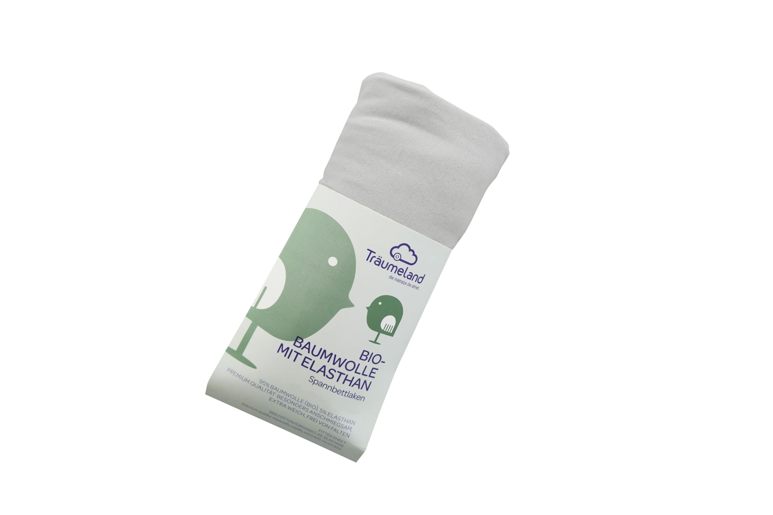 Träumeland Fitted Sheet Organic Cotton with Elastane Light Grey 35 x 78 cm