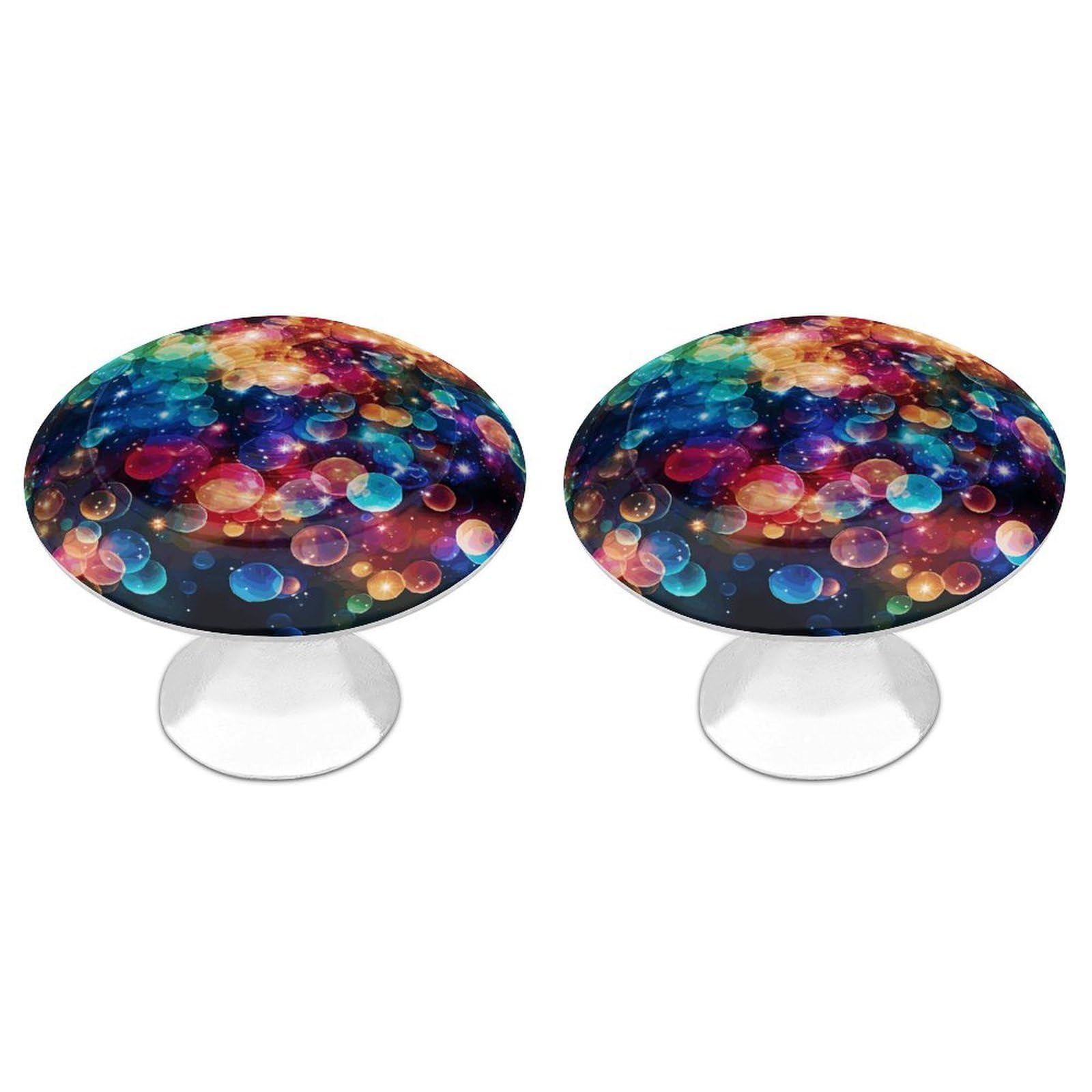 QMNLKH Colorful Rainbow Stars Cabinet Knobs for Home, Round Drawer Pulls for Kitchen, Personalized Cupboard Handles with Screw, Fashion Dresser Knobs for Office, Drawer Handles, 2 Packs