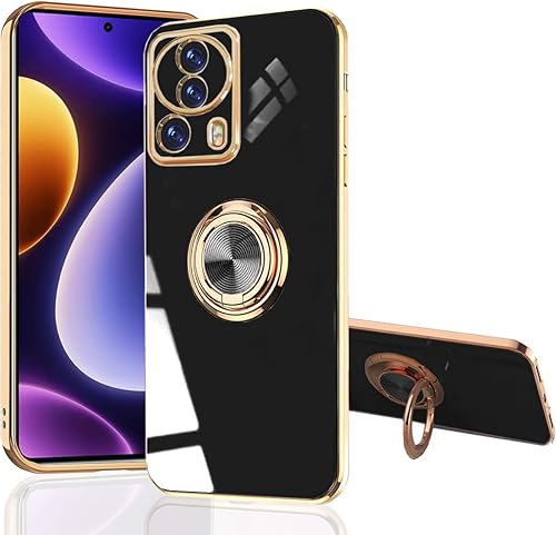 Miniatura 1 de Case for  XIAOMI 13 Lite 5G  - Slim Fit Rotating Ring Stand  Luxurious Gold Metal Colour Silicone Soft TPU Cover Shockproof Protection (Black,