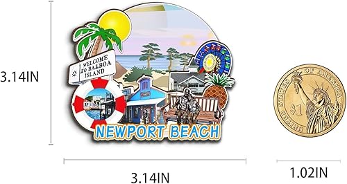 Miniatura 3 de Newport Beach - Imán de madera para nevera, diseño 3D, para viajes, coleccionables, recuerdos, decoración hecha a mano, 3