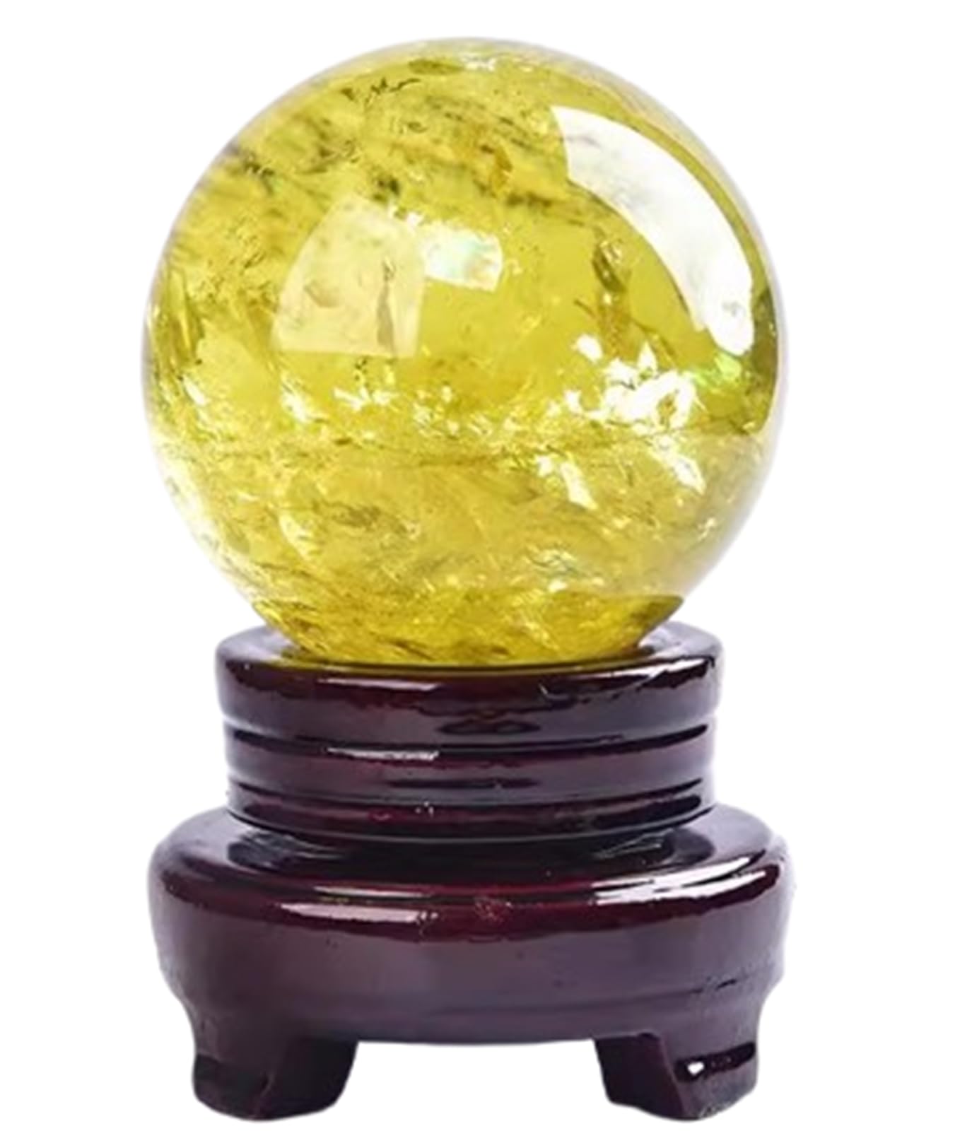 AARTERZZA 3.14in/80mm, Citrine Crystal Quartz Sphere with Wooden Stand,Yellow Decorative Ball Orb for Fengshui Divination Home & Office Decor