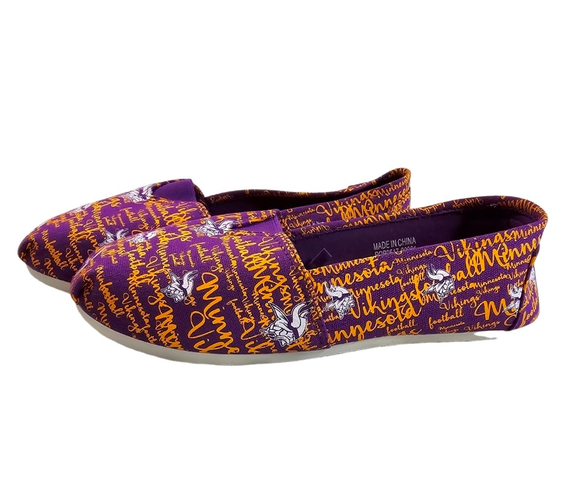 FOCO NFL Minnesota Vikings Canvas Script Print Slip On Shoes, Large/9-10', Team Color