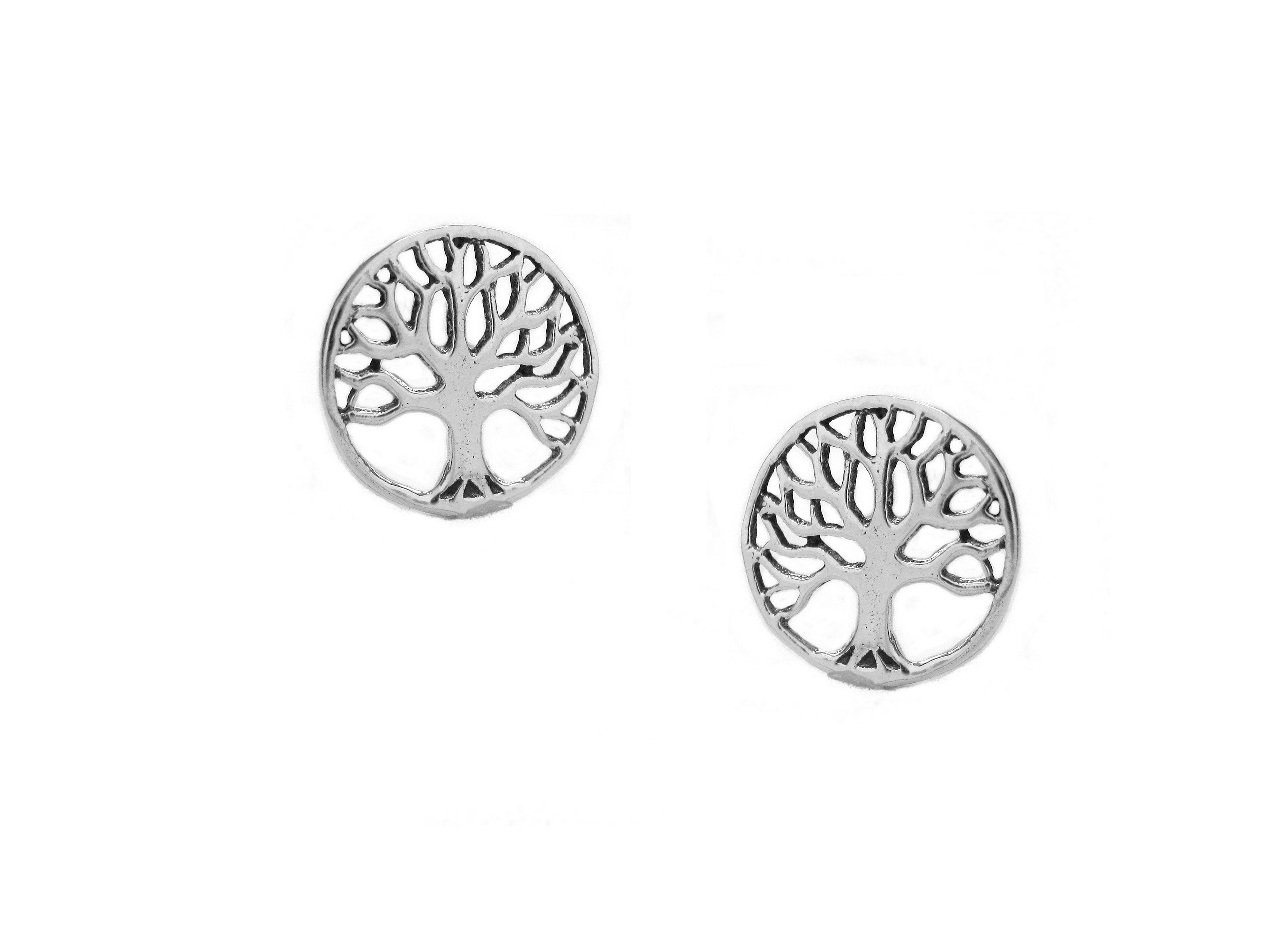 Ritastephens | Sterling Silver | Tree of Life | Round Post Stud Earrings | 11mm