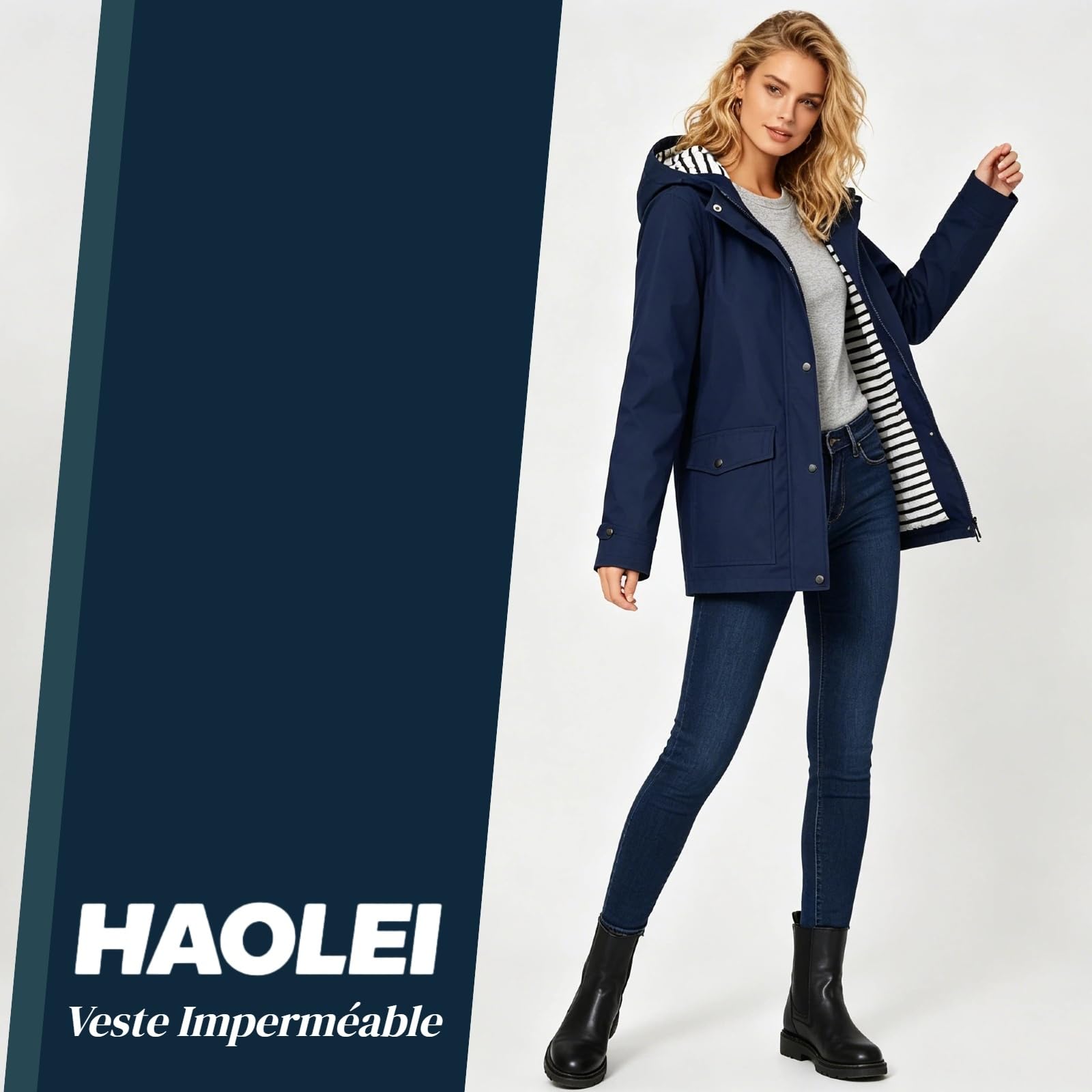 HAOLEI Veste ImperméAble Longue Pour Femme Parka Mi Saison Vestes à Capuche ZippéE Manteau De Pluie Coupe Vent Avec Poches Et Cordon Couleur Unie LéGèRe Manches Longues Blouson D'ExtéRieur Jacket