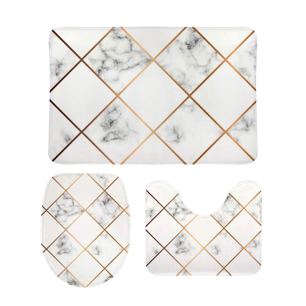 Tapis de bain en U marbré blanc Ruchen lot de 3 pour sol de salle de bain