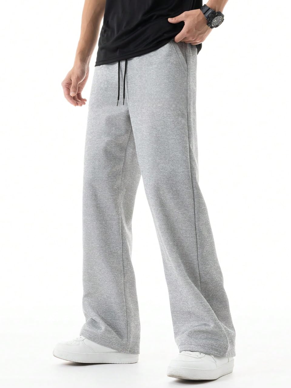 Men's/Unisex Open Bottom Drawstring Pure Cotton Stretchable Baggy Jogger Pants-image-9