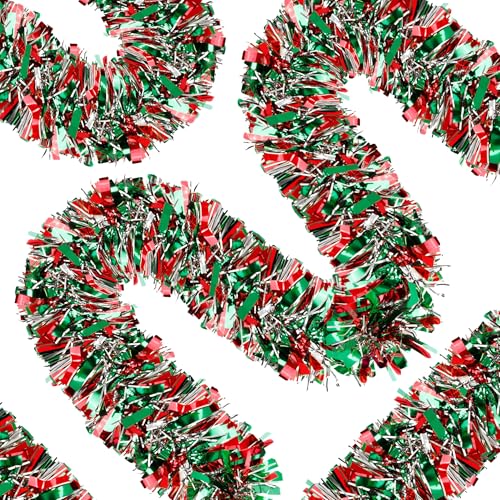 Image of 70 Ft Christmas Tinsel Garland Metallic Tinsel Twist Garland Glitter Christmas Tree Hanging Decorations New Year Party Birthday Holiday Indoor Outdoor Supplies (Mix 1)