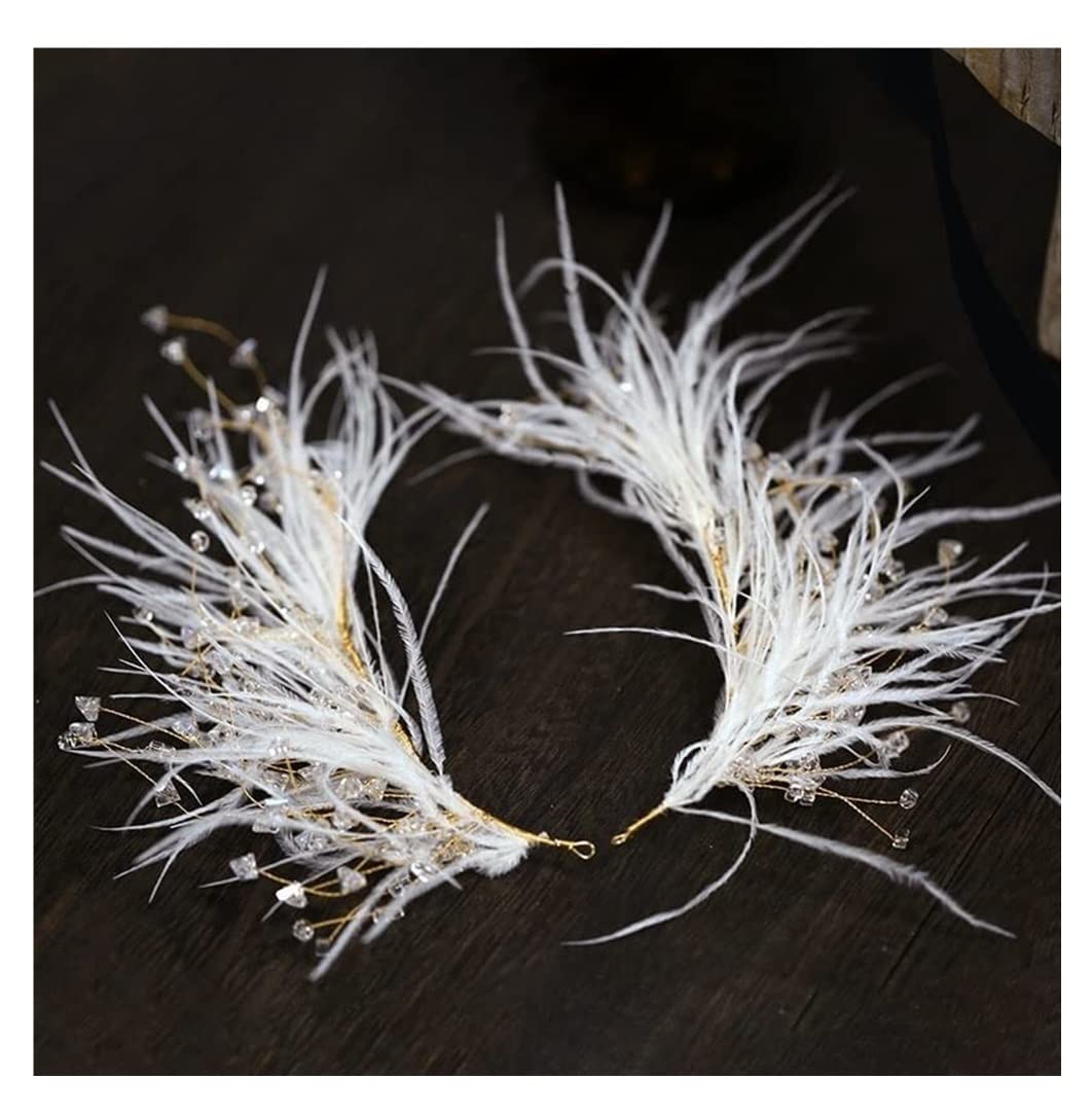 Gumki do Włosów Bridal Vintage Klips Do Włosów Pin Crystal White Feather 20s Headpiece Prom Party Ogonem Elastyczne