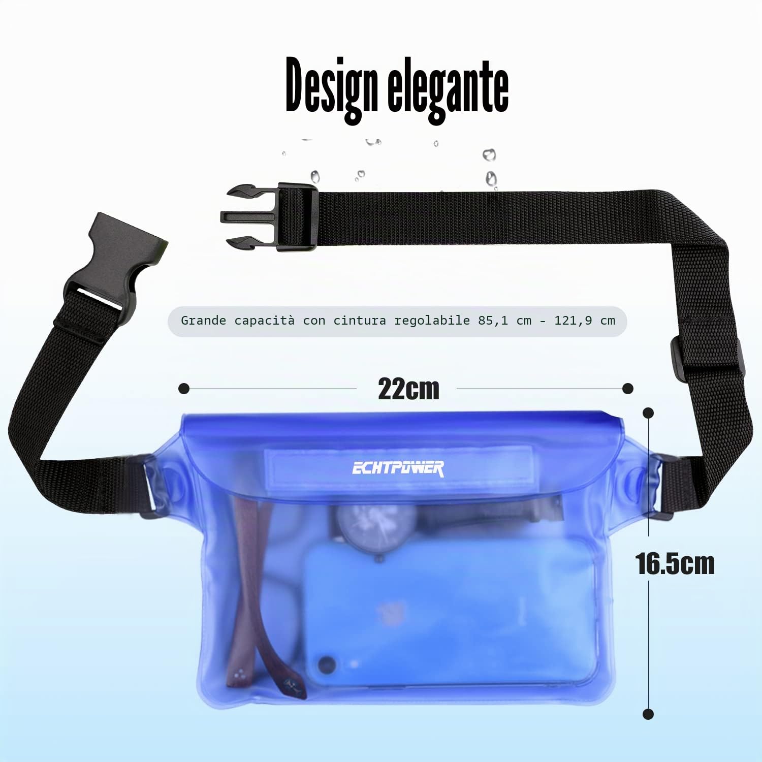 ECHTPower Borsa Impermeabile IPX8 [2 Pezzi], Marsupio Impermeabile con Tripla Protezione, Schermo Touch, Cintura Regolabile Estesa, Custodia Impermeabile per Mare,Subacqueo, Spiaggia, Barca, Cellulare