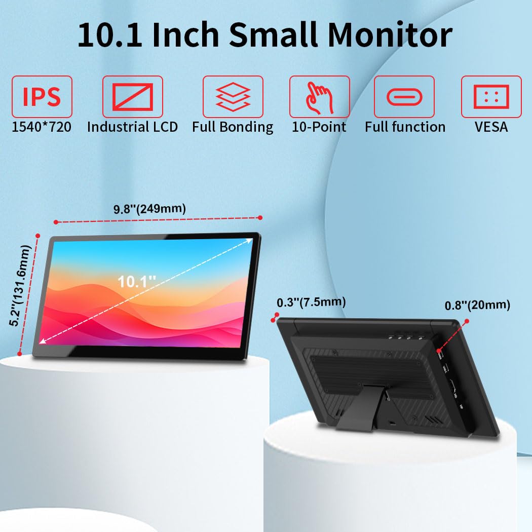 Portatile Monitor Touchscreen 10.1 pollici，IPS 1540×720 USB-C HDMI Secondario Display con supporto&altoparlante，Long bar screen per PC laptop Rasp Pi 5 AIDA64 STEM DIY