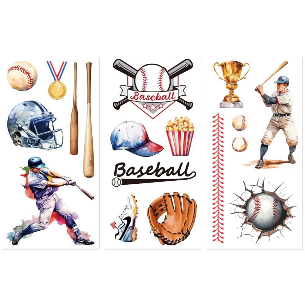 Peacoblue Rub on Transfers for Crafts 3Pcs Baseballs Series 15cmx30cm