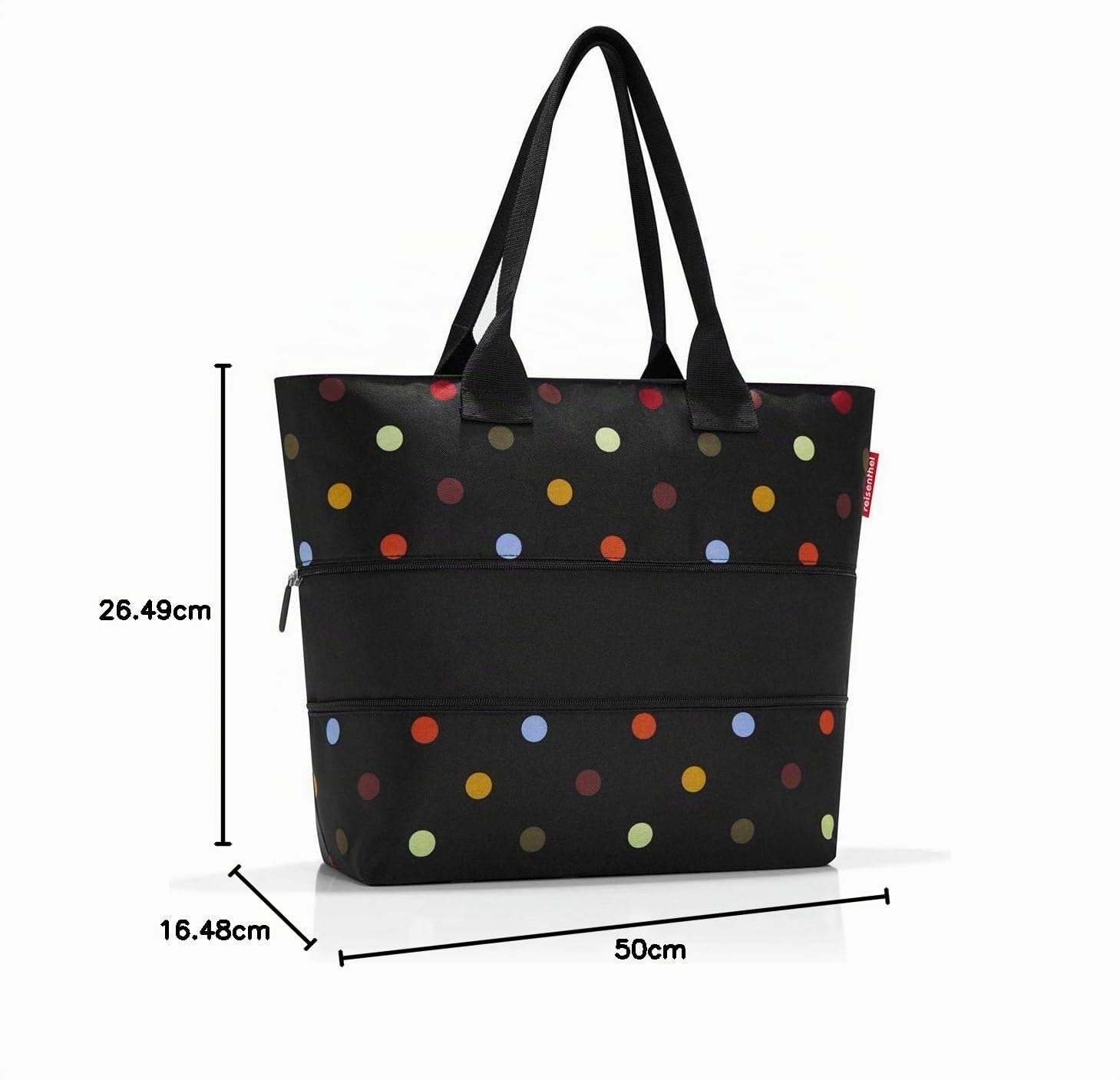 reisenthel shopper M - sac de shopping pour vos courses, 1 poche intérieure zippée, fond du sac carré pour plus de stabilité, ouverture avec fermeture zippée, volume 15l, motif à pois