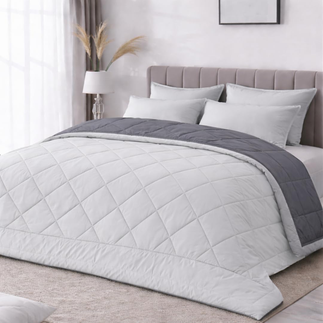 220 GSM King Size Comforter for AC and All Season Use, Soft Microfiber Reversible Quilt for Double Size Bed 90 x 100 cm, Lightweight Double Bed Bedding Blanket, Pearl Grey-image-33