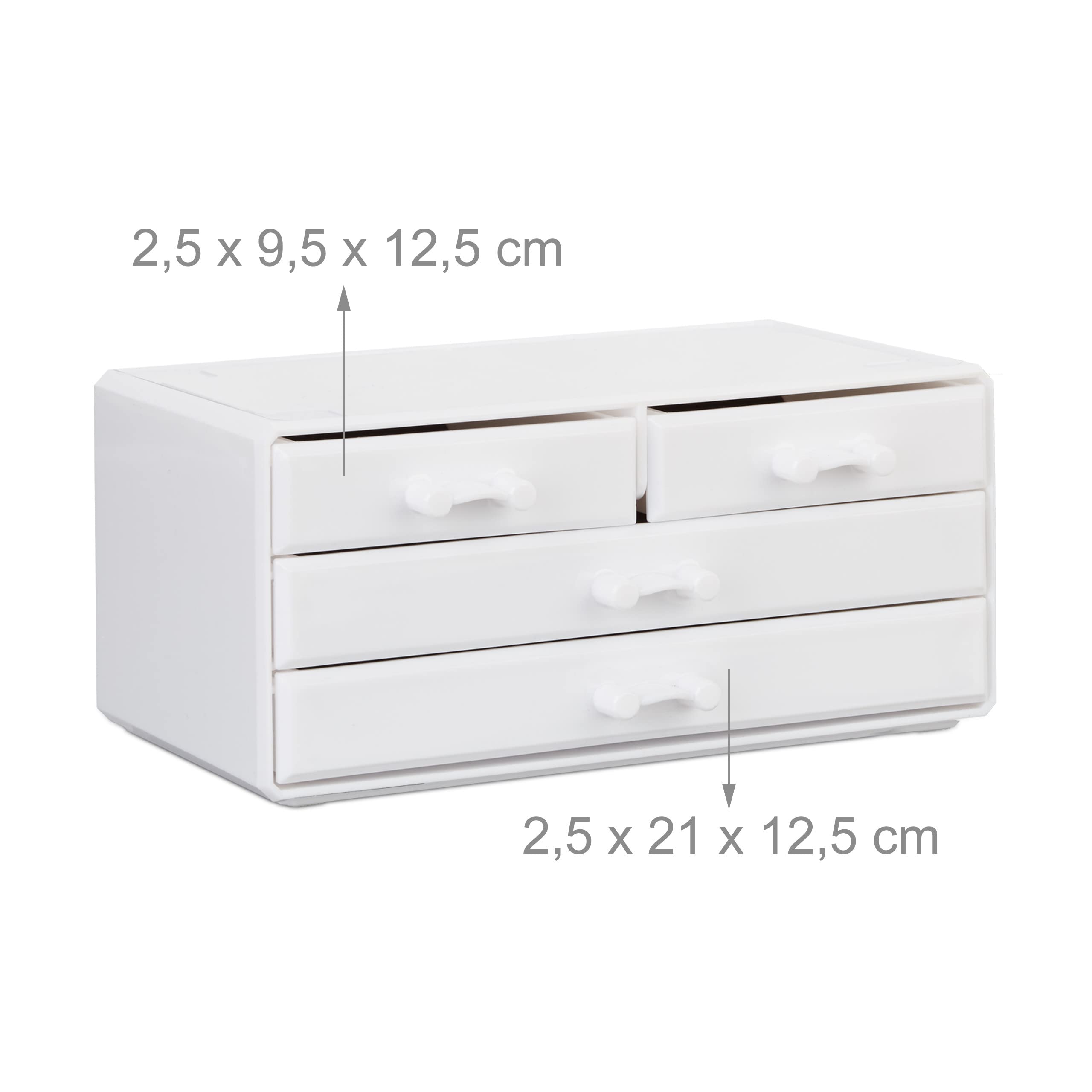 Relaxdays Organizer Make-up, Contenitore con Porta-Rossetti e 4 Cassetti, Acrilico, Beauty Box Salvaspazio, Bianco