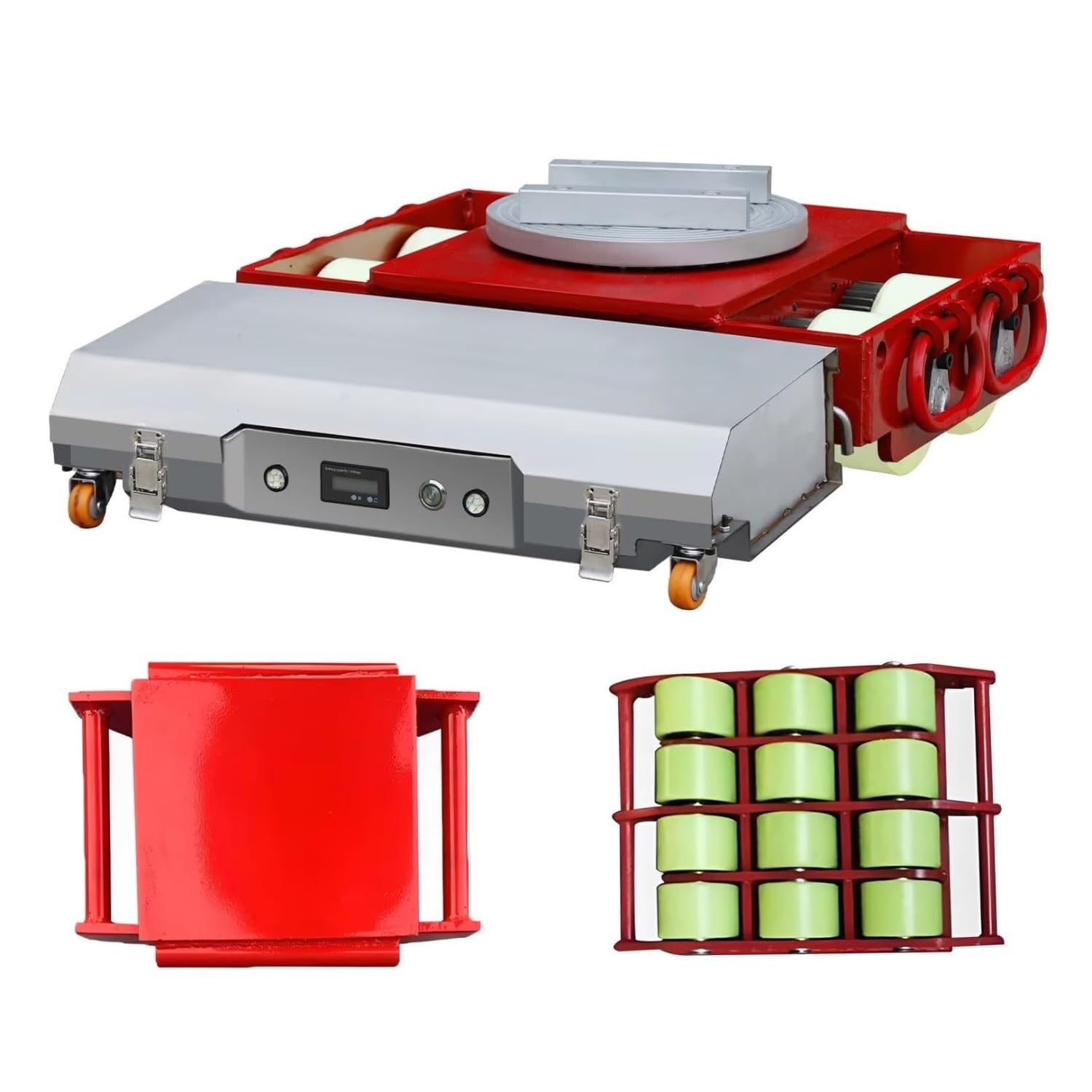 Heavy Duty Electric Machinery Mover - 360° Rotating Industrial Dolly with 6C Wireless Remote - for Factory and Warehouses(80ton+Auxiliary Wheels)