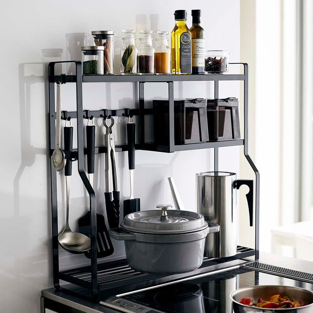 Yamazaki 5235 Stove Side Rack, Black, Approx. W 20.9 x D 6.0 x H 20.1 inches (53 x 15.3 x 51 cm), Tower Seasoning Rack, Hook Included