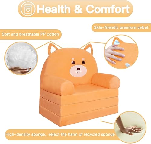 Miniatura 2 de QIUODO Sofá plegable para sala de juegos, sofá abierto de terciopelo 2 en 1 para niños pequeños de 1 a 3 años, cómoda silla infantil para leer y
