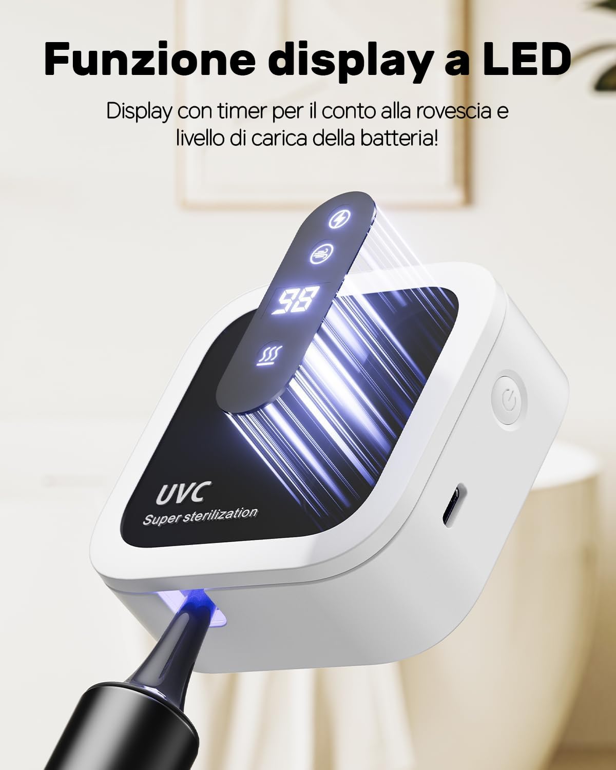 Sterilizzatore per Spazzolini da Denti Doppia UV-C e UV-A, Supporto per Spazzolini da Denti a Parete con Funzione di Asciugatura ad Aria, Ideale per Bagno, Uso Personale e Viaggio (Bianco1)