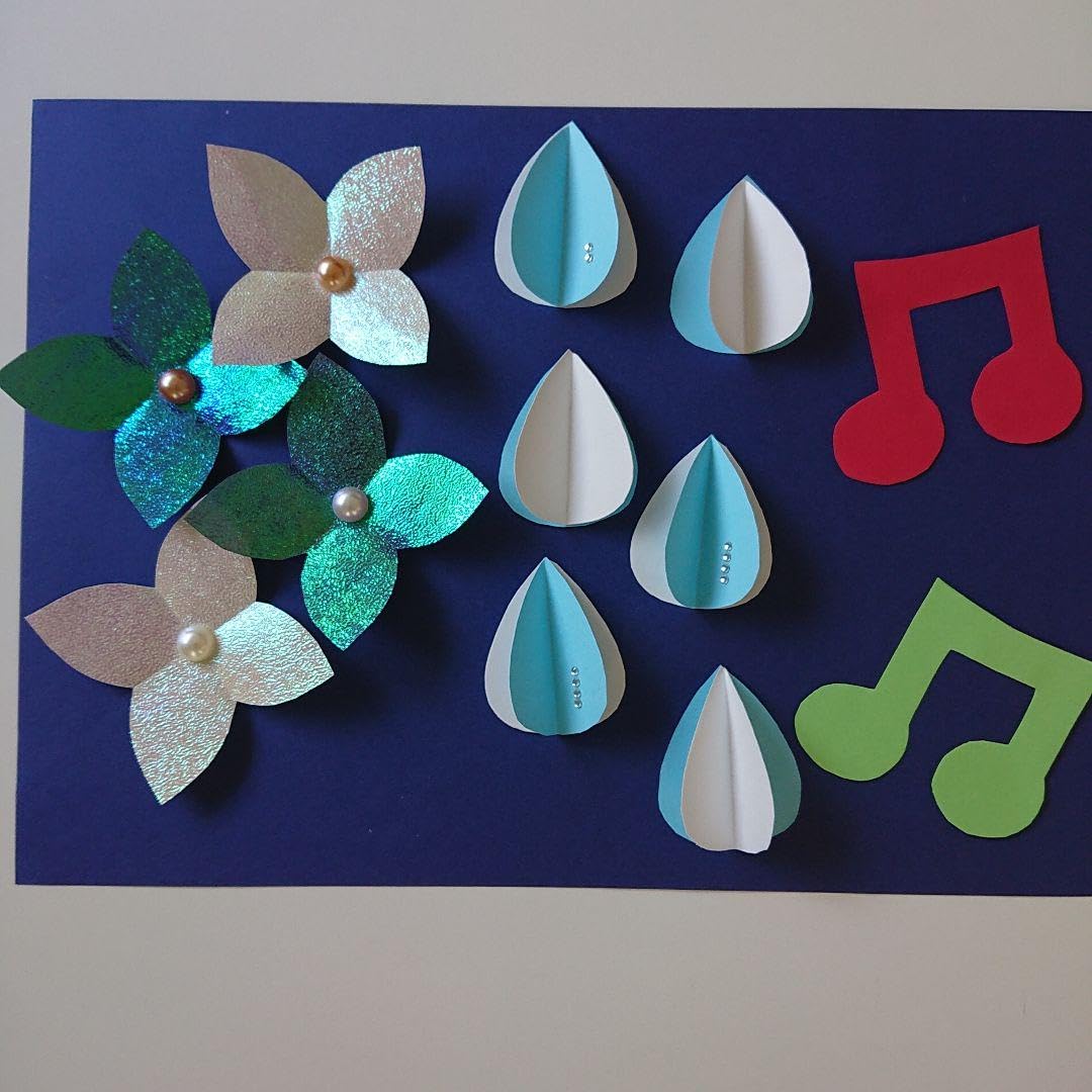 Amazon.co.jp: 壁面飾り 梅雨 6月 紫陽花 虹 雨 立体のしずく