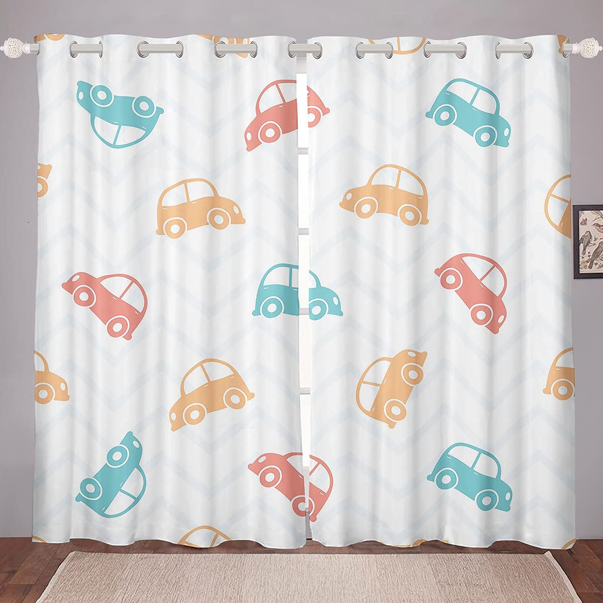 Cortinas de Ventana de Coche para Dormitorio Que Viven Lindos vehículos de Dibujos Animados Cortinas de Ventana para niños Coloridos Coches Cortina niños niño Estilo automóvil tratamientos de Ventana