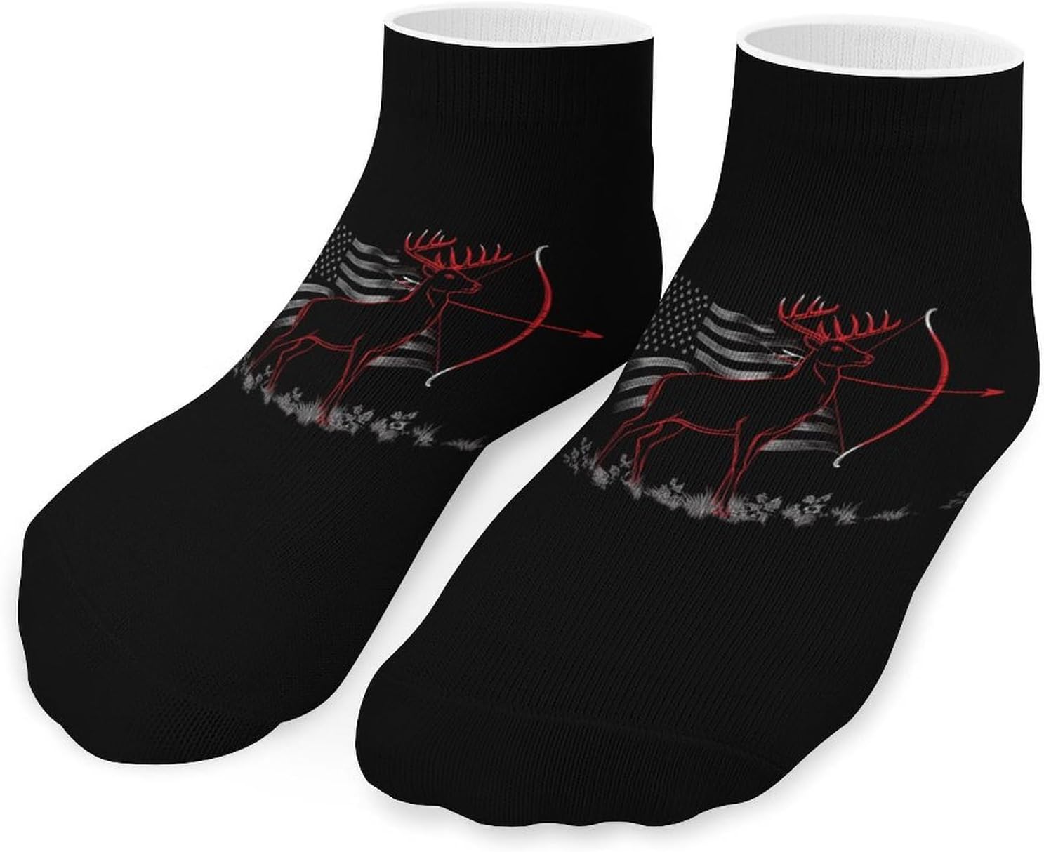 Vintage Deer Hunting US Flag Socks for Men Women 5 Pairs Ankle Socks