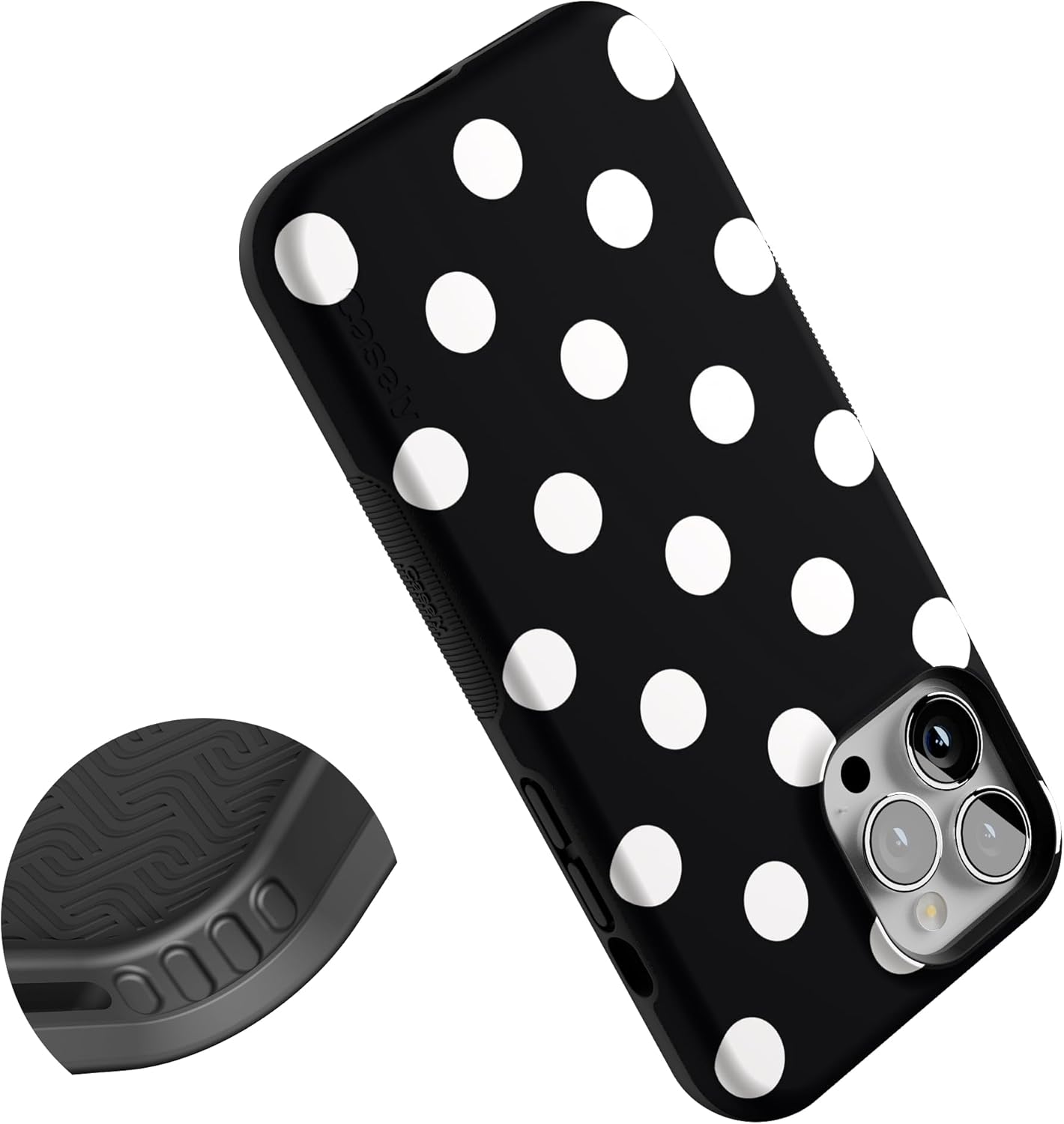 Casely iPhone 13 Pro Max Case | High Contrast | Black Polka Dot | Bold Protective Design | Compatible with MagSafe