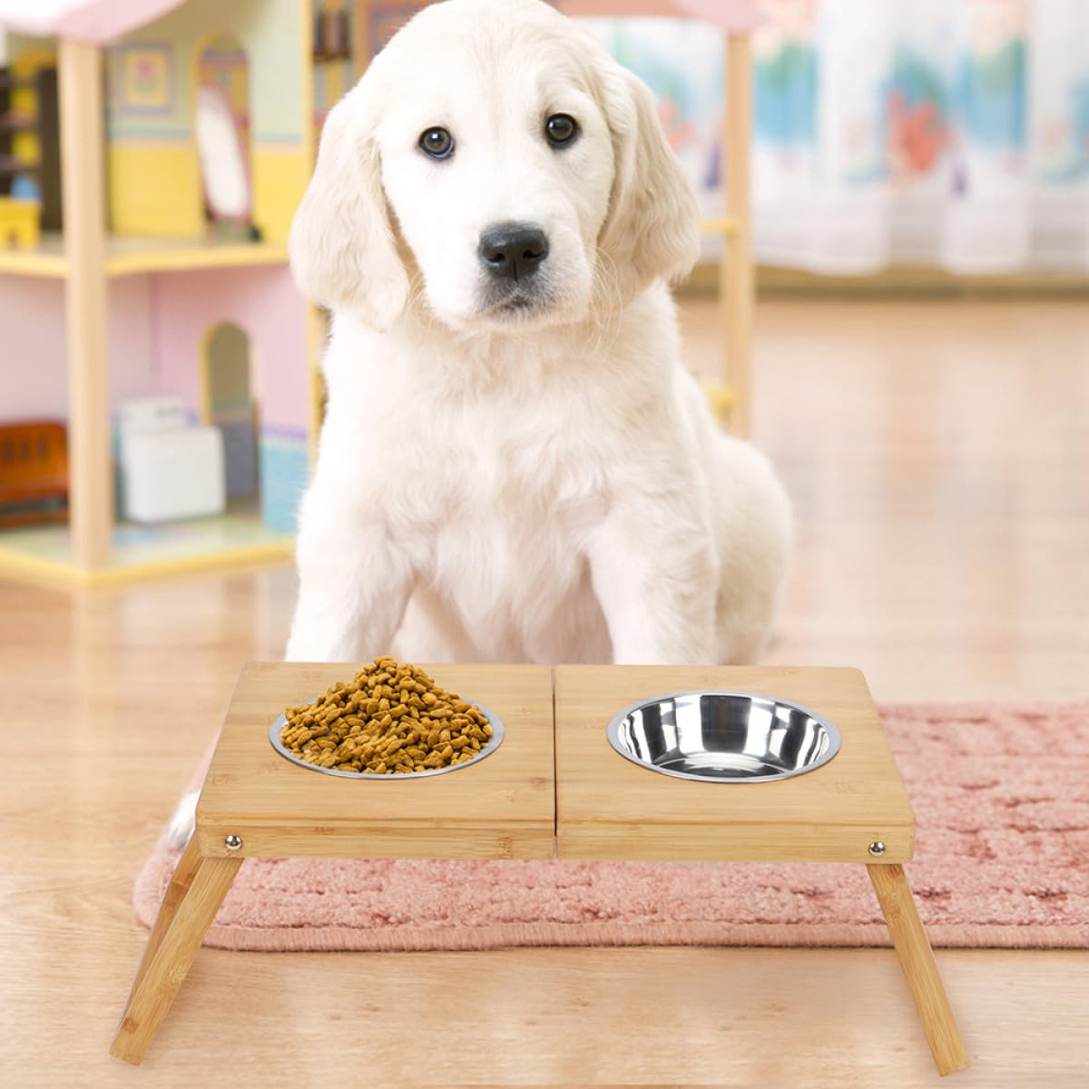 Yardwe 1pieza Comedero Doble para Perros y Gatos Soporte De Acero Inoxidable Diseño Fácil De Limpiar y Resistente Deformaciones