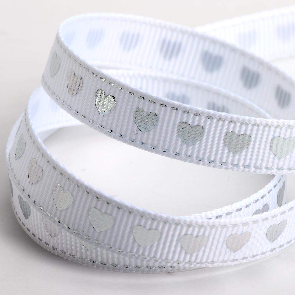 Italian Options White/Silver Love Hearts Ribbon Grosgrain (9Mm X 20M)